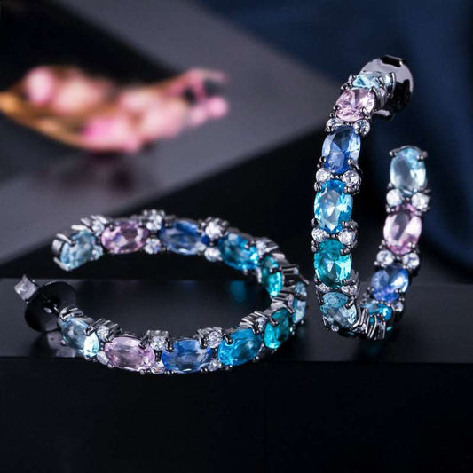 Purple/Blue Crystal Hoop Earrings - Uniquely You Online - Earrings