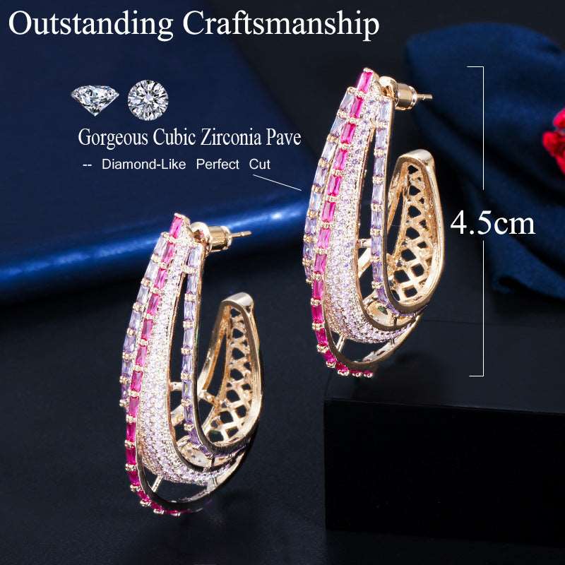Purple/Pink Crystal Hoop Earrings - Uniquely You Online - Earrings