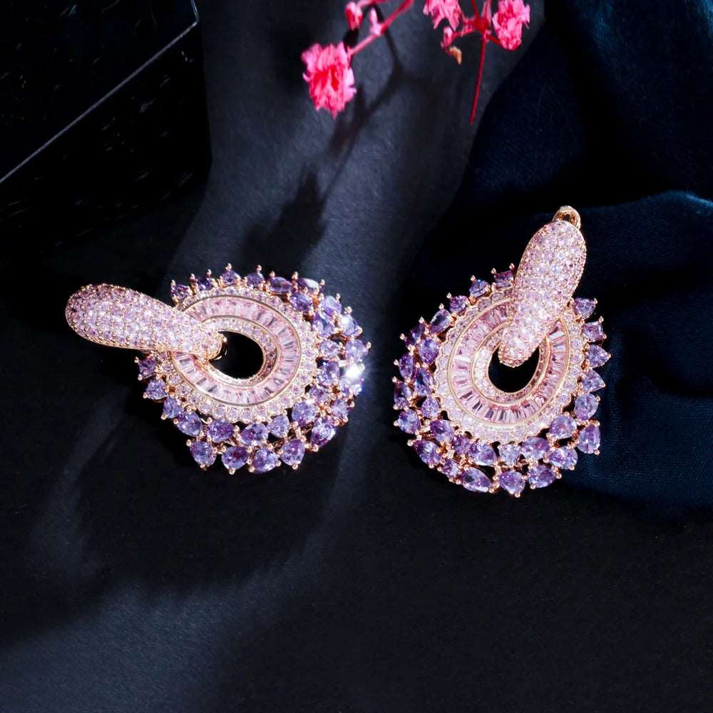 Purple/Pink CZ Dangle Earrings - Uniquely You Online - Earrings