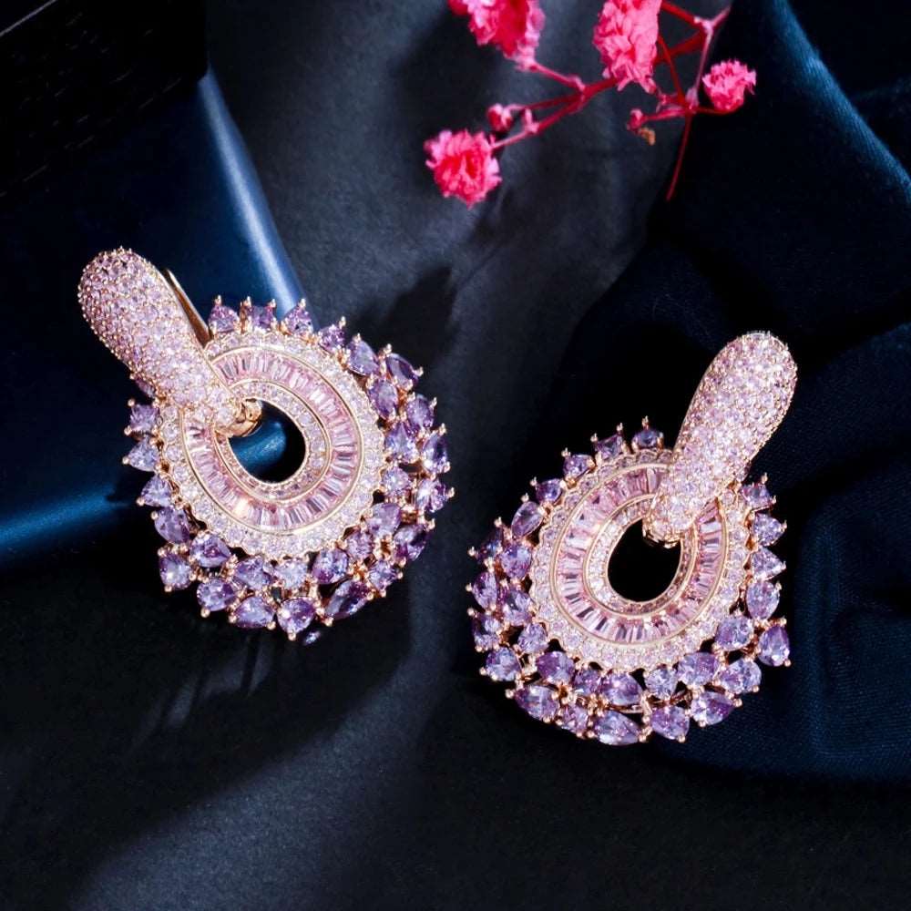Purple/Pink CZ Dangle Earrings - Uniquely You Online - Earrings