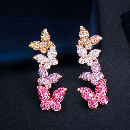 Purple/Red Butterfly Drop Earrings - Uniquely You Online - Earrings