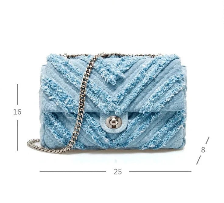 Quilted Denim Fringe Handbag - Uniquely You Online - Handbag