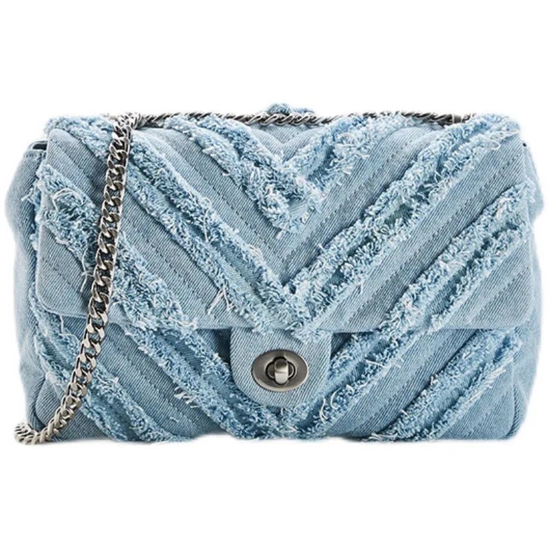 Quilted Denim Fringe Handbag - Uniquely You Online - Handbag