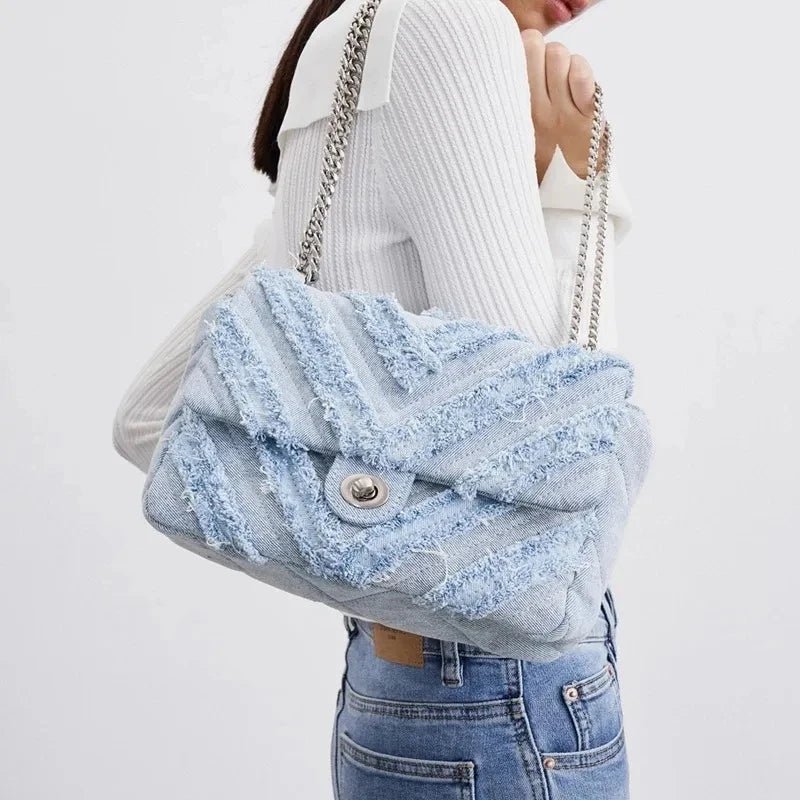 Quilted Denim Fringe Handbag - Uniquely You Online - Handbag