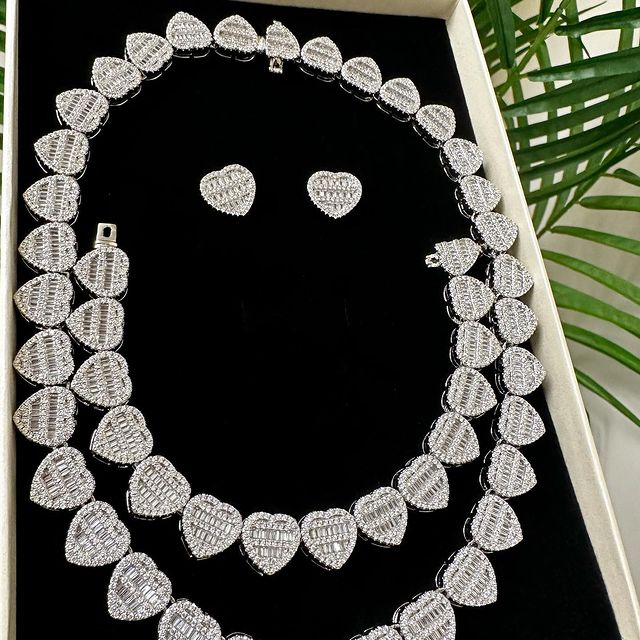Rectangle CZ Cluster Heart Charm Necklace - Uniquely You Online - Chain and Bracelet