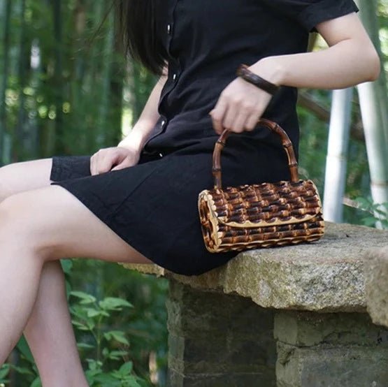 Retro Black Bamboo Root Bag with Handle - Uniquely You Online - Handbag