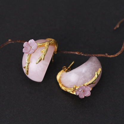 Rose Quartz Plum Flower Earring and Ring Set - Uniquely You Online - Jewelry Set