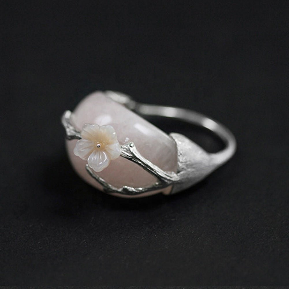 Rose Quartz Plum Flower Earring and Ring Set - Uniquely You Online - Jewelry Set