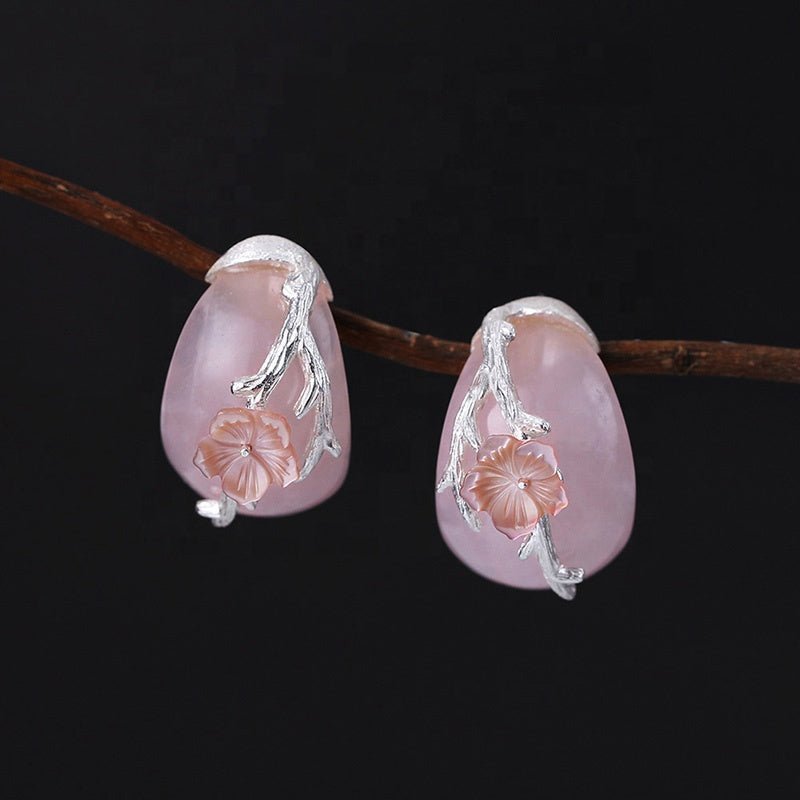 Rose Quartz Plum Flower Earring and Ring Set - Uniquely You Online - Jewelry Set