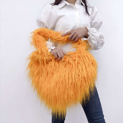 Shaggy Plush Faux Fur Heart Bag - Uniquely You Online - Handbag