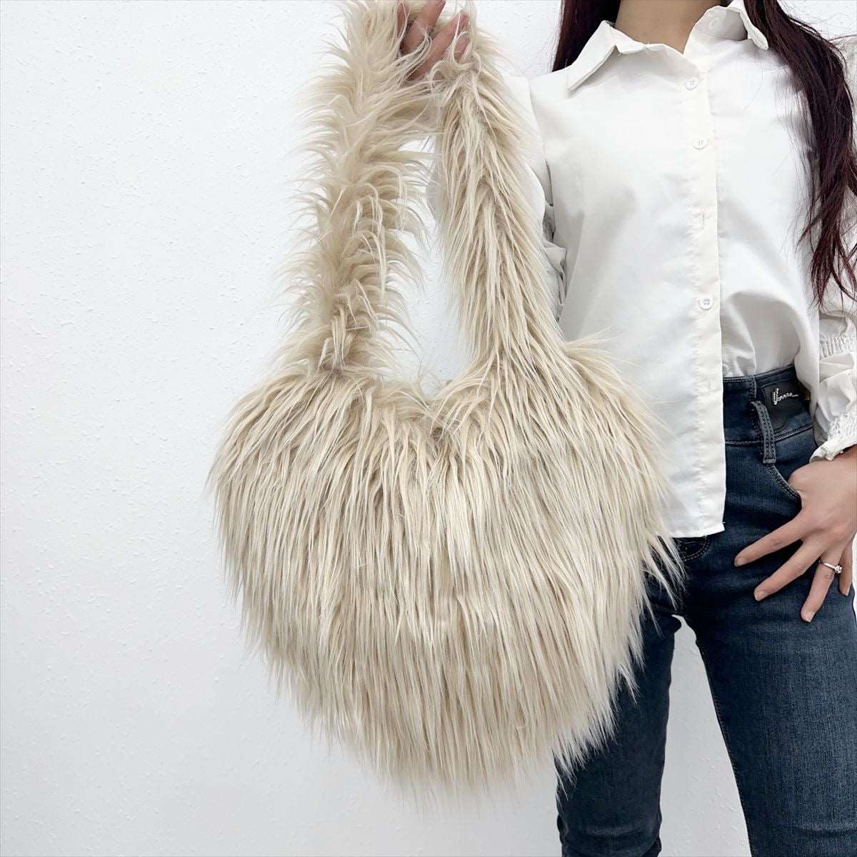 Shaggy Plush Faux Fur Heart Bag - Uniquely You Online - Handbag