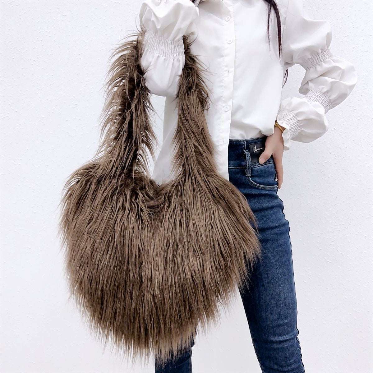 Shaggy Plush Faux Fur Heart Bag - Uniquely You Online - Handbag