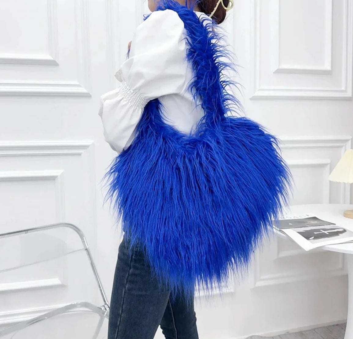 Shaggy Plush Faux Fur Heart Bag - Uniquely You Online - Handbag