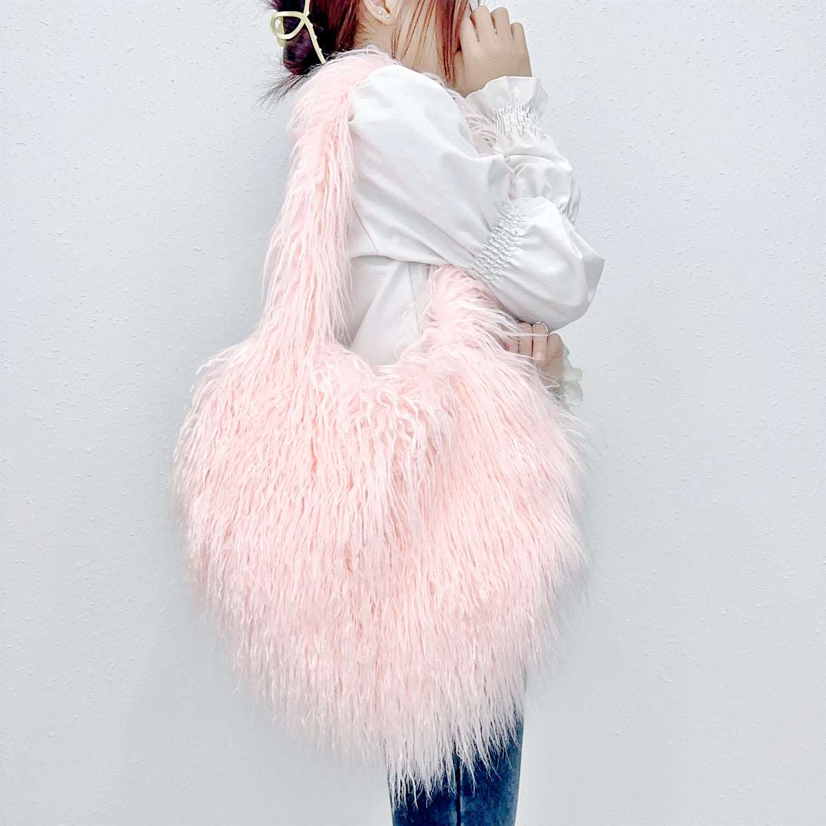 Shaggy Plush Faux Fur Heart Bag - Uniquely You Online - Handbag