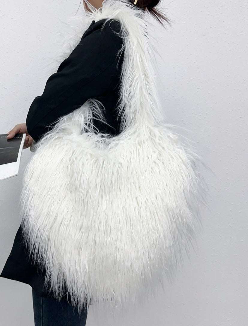 Shaggy Plush Faux Fur Heart Bag - Uniquely You Online - Handbag