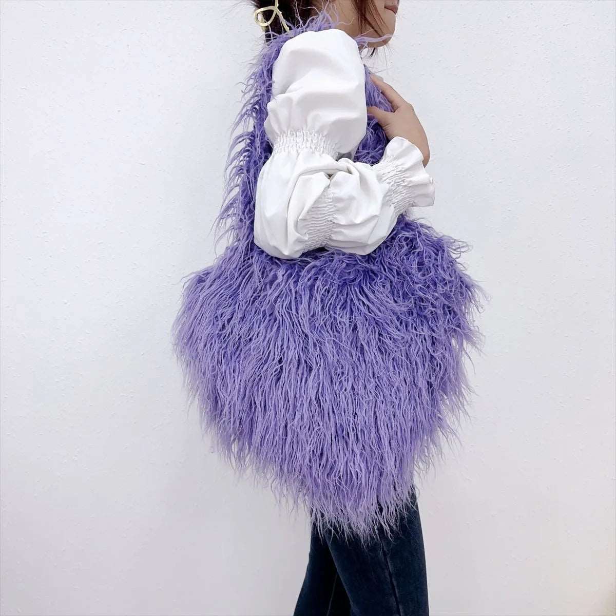 Shaggy Plush Faux Fur Heart Bag - Uniquely You Online - Handbag