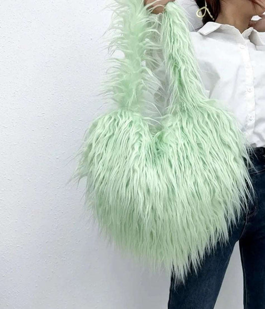 Shaggy Plush Faux Fur Heart Bag - Uniquely You Online - Handbag