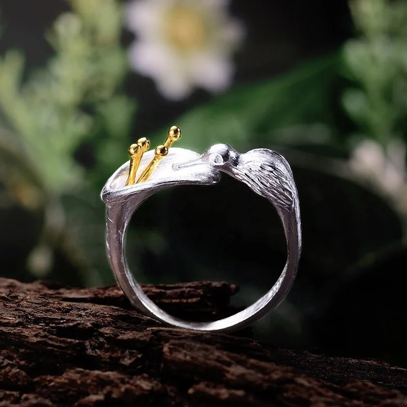 Silver Hummingbird Flower Ring - Uniquely You Online - Ring