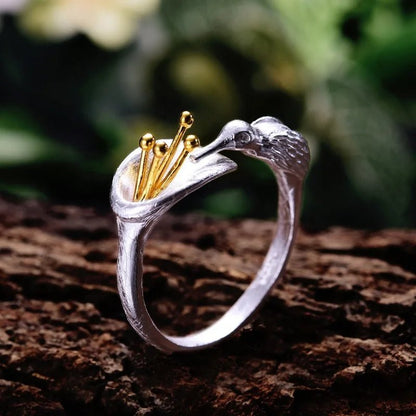 Silver Hummingbird Flower Ring - Uniquely You Online - Ring