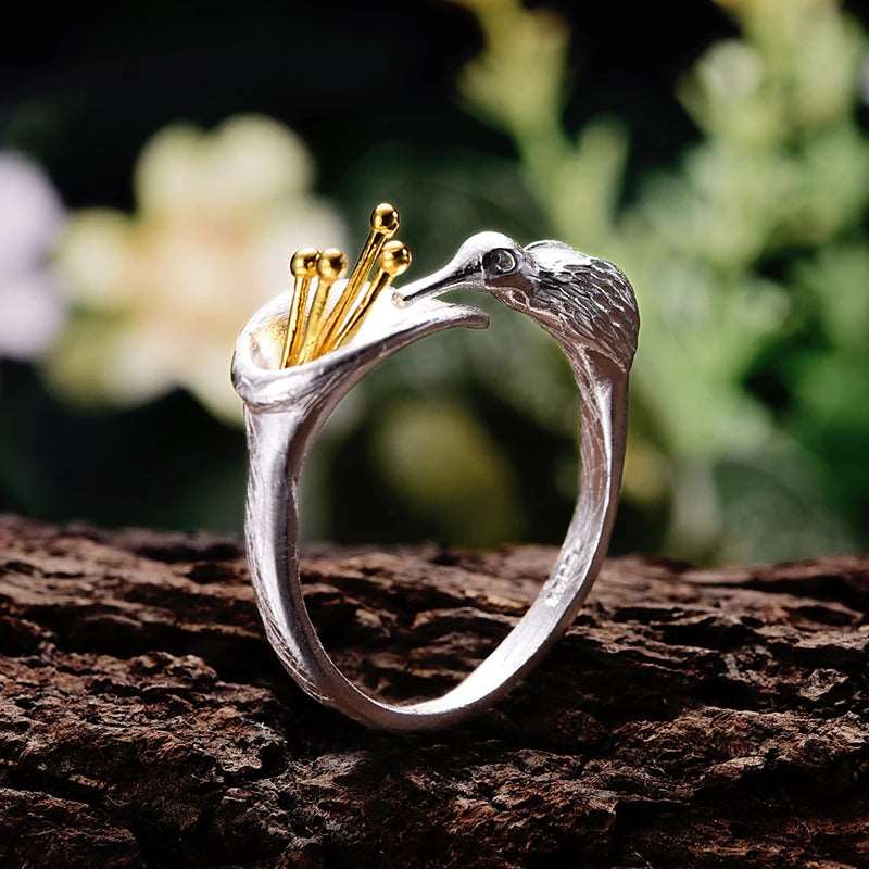 Silver Hummingbird Flower Ring - Uniquely You Online - Ring