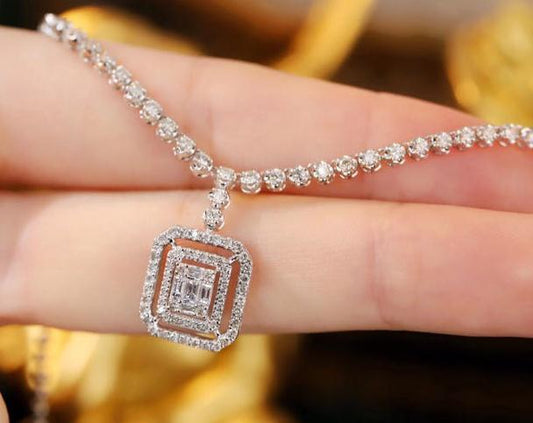 Tennis Necklace With Baguette Diamond Pendant - Uniquely You Online - Necklace