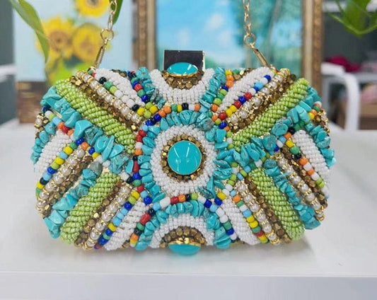 Turquoise Beaded Clutch - Uniquely You Online - Clutch