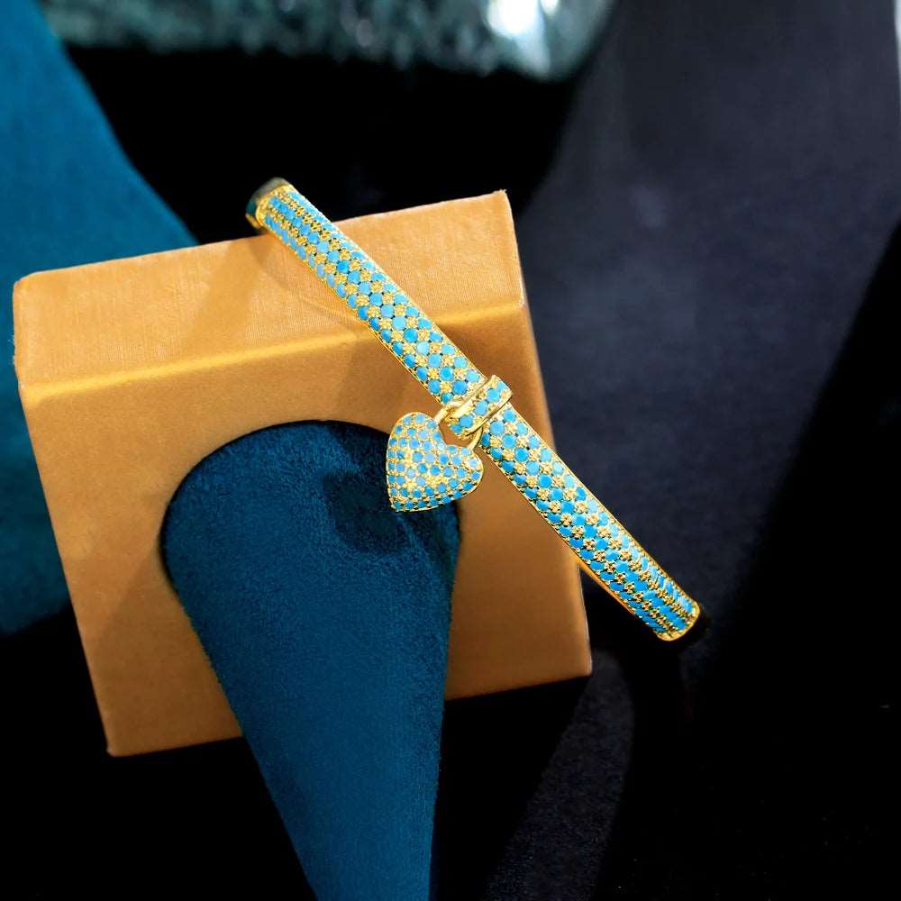 Turquoise Heart Charm Bangle - Uniquely You Online - Bracelet