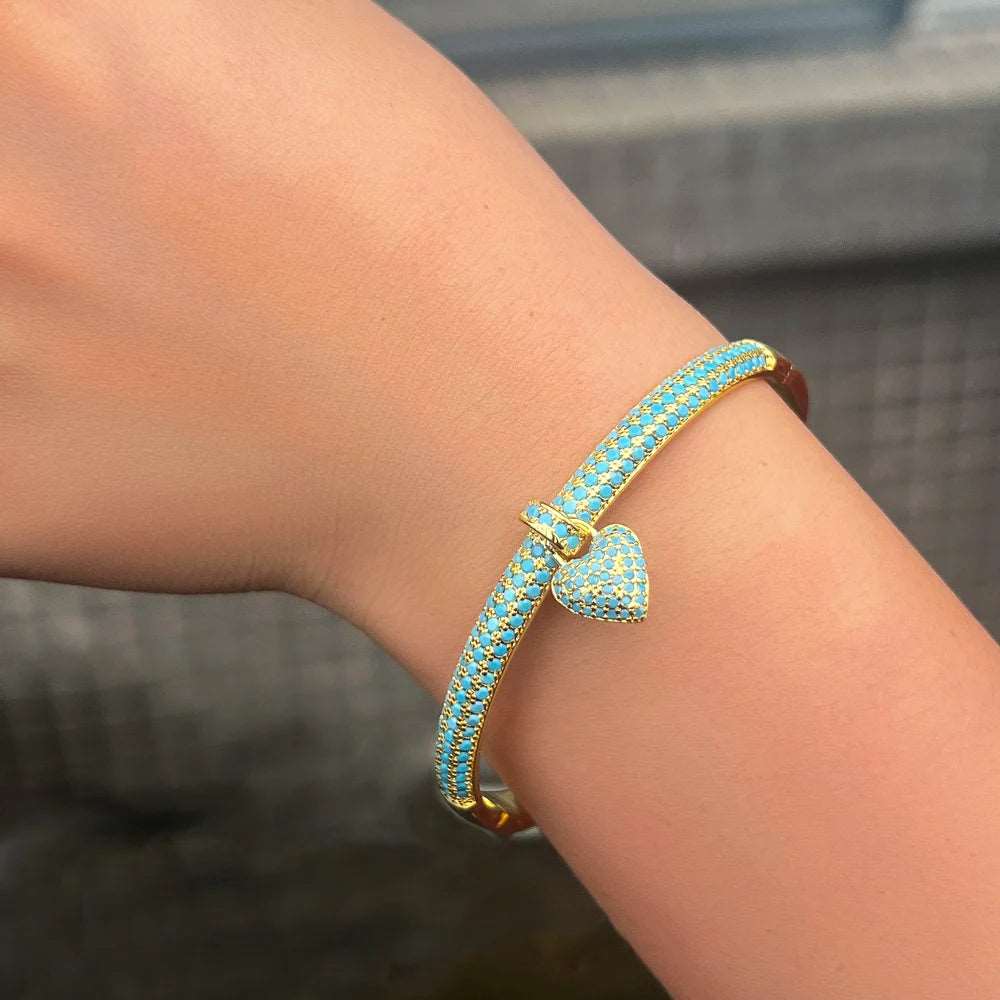 Turquoise Heart Charm Bangle - Uniquely You Online - Bracelet