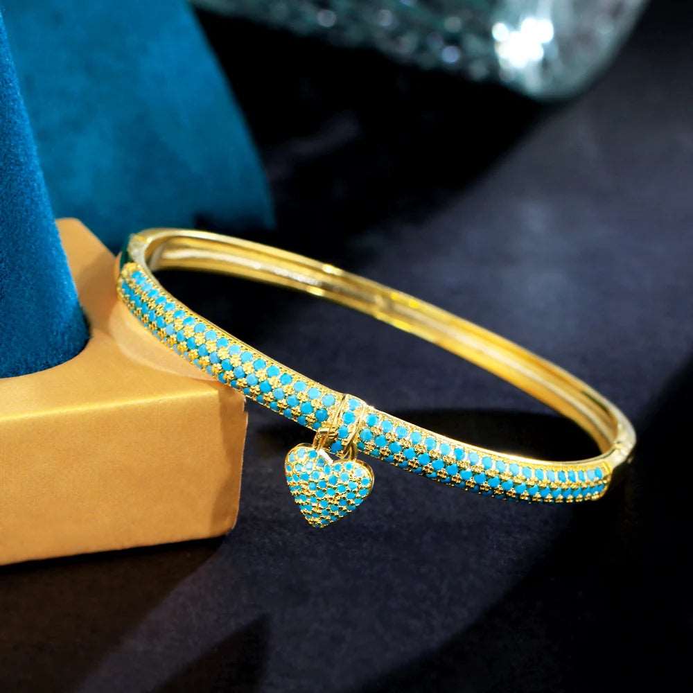 Turquoise Heart Charm Bangle - Uniquely You Online - Bracelet