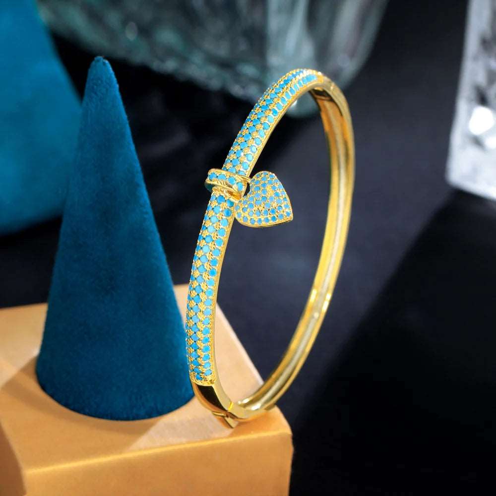 Turquoise Heart Charm Bangle - Uniquely You Online - Bracelet