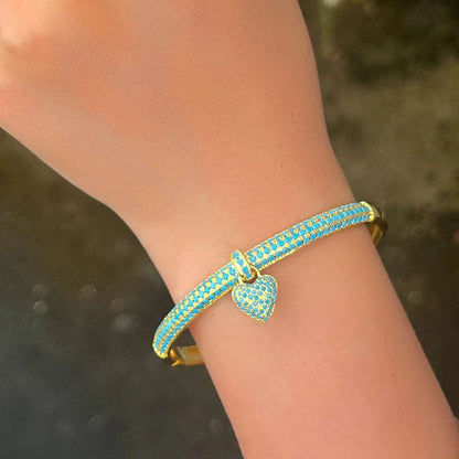 Turquoise Heart Charm Bangle - Uniquely You Online - Bracelet