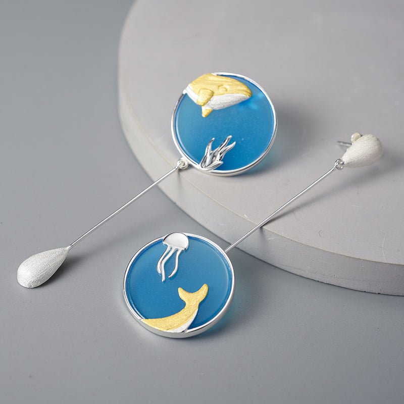 Underwater World Whale Asymmetrical Drop Earrings - Uniquely You Online - Earrings