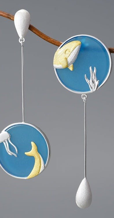 Underwater World Whale Asymmetrical Drop Earrings - Uniquely You Online - Earrings