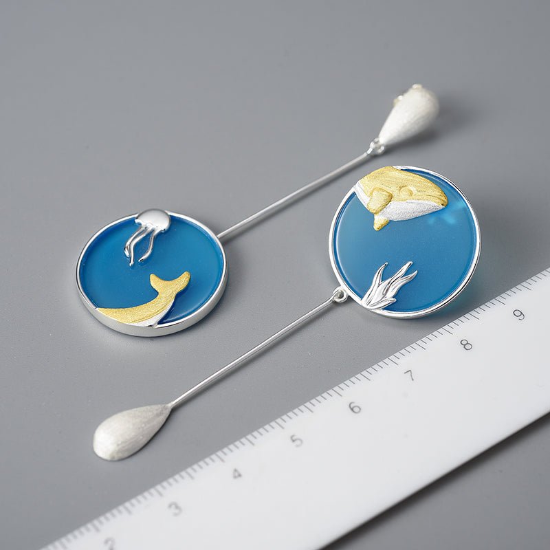 Underwater World Whale Asymmetrical Drop Earrings - Uniquely You Online - Earrings