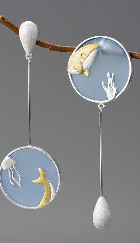 Underwater World Whale Asymmetrical Drop Earrings - Uniquely You Online - Earrings