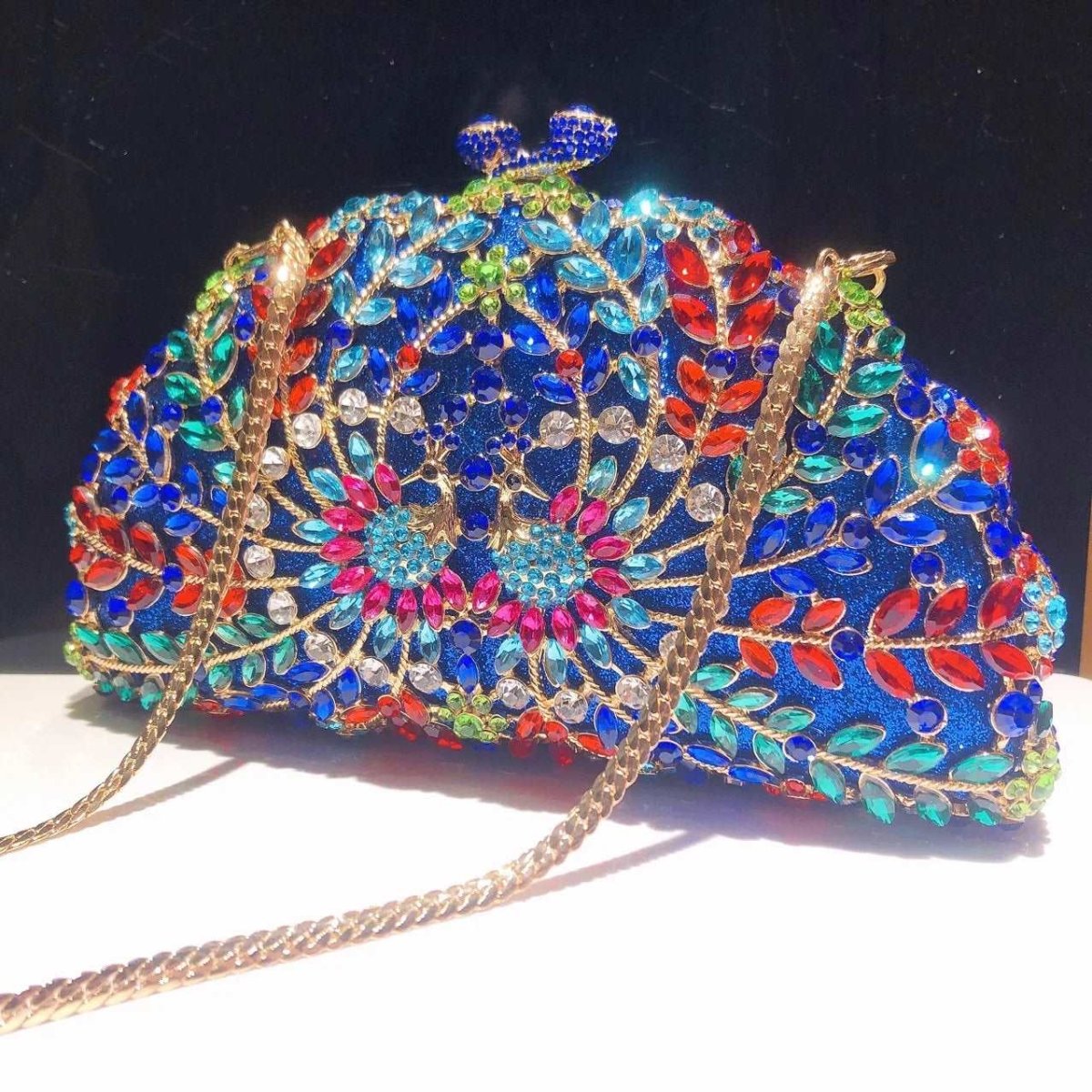 Vibrant Crystal Peacock Clutch 2 - Uniquely You Online - Clutch