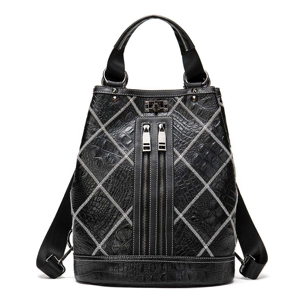 Vintage Leather Geometric Lines Backpack - Uniquely You Online - Backpack