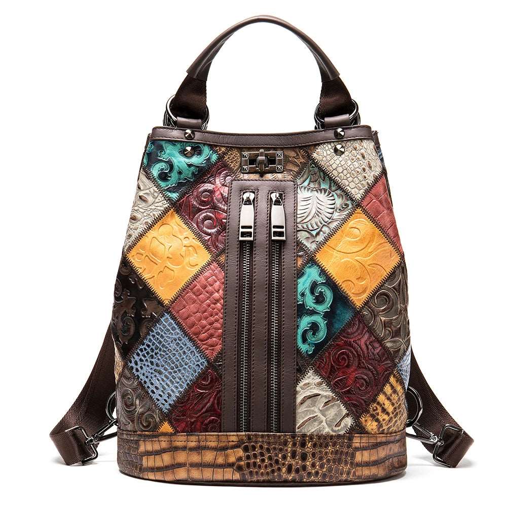 Vintage Leather Geometric Lines Backpack - Uniquely You Online - Backpack
