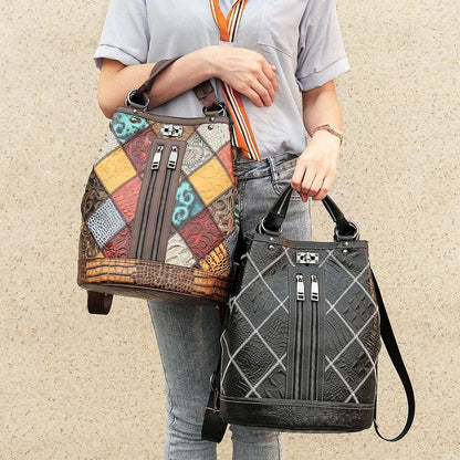 Vintage Leather Geometric Lines Backpack - Uniquely You Online - Backpack