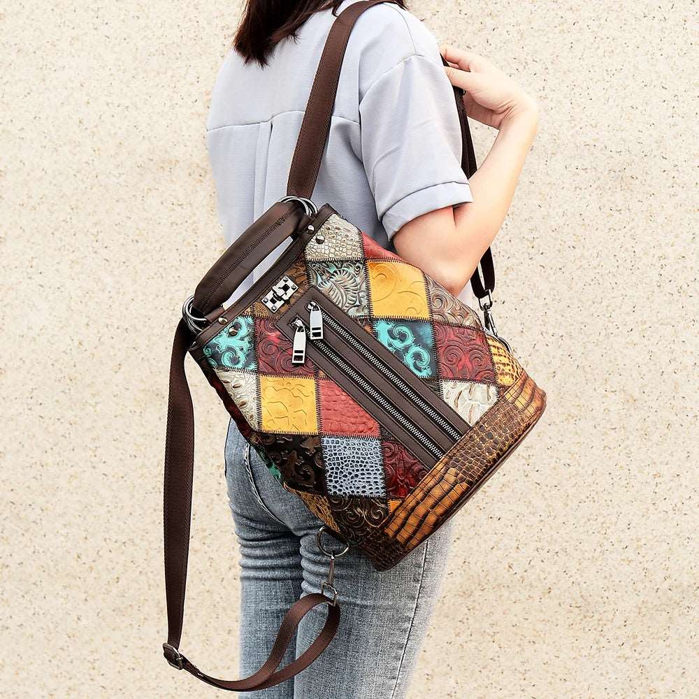 Vintage Leather Geometric Lines Backpack - Uniquely You Online - Backpack