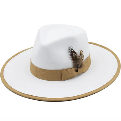 White Feather Wool Flat Brim Jazz Hat - Uniquely You Online - Hat