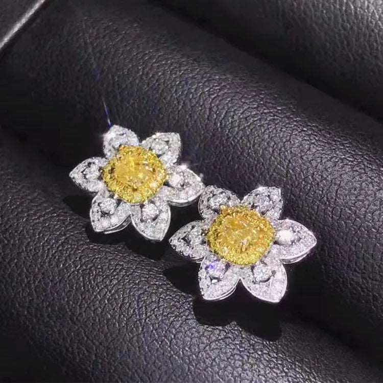 0.34ct Yellow Diamond Flower Stud Earrings - Uniquely You Online - Earrings