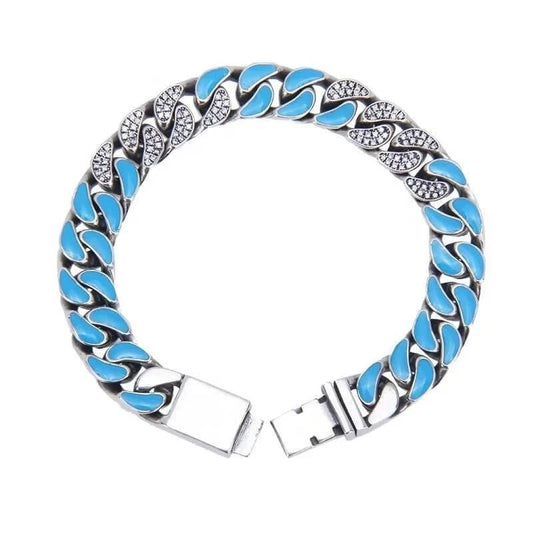 10mm Blue Enamel Cuban Link Bracelet - Uniquely You Online - Bracelet