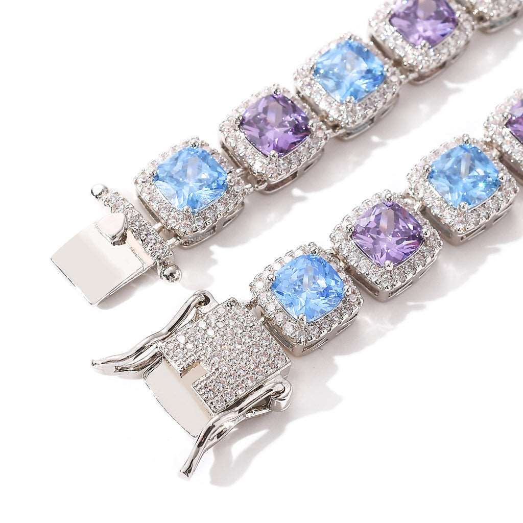 10mm CZ Blue/Purple Square Tennis Chain and Bracelet - Uniquely You Online - Chain and Bracelet