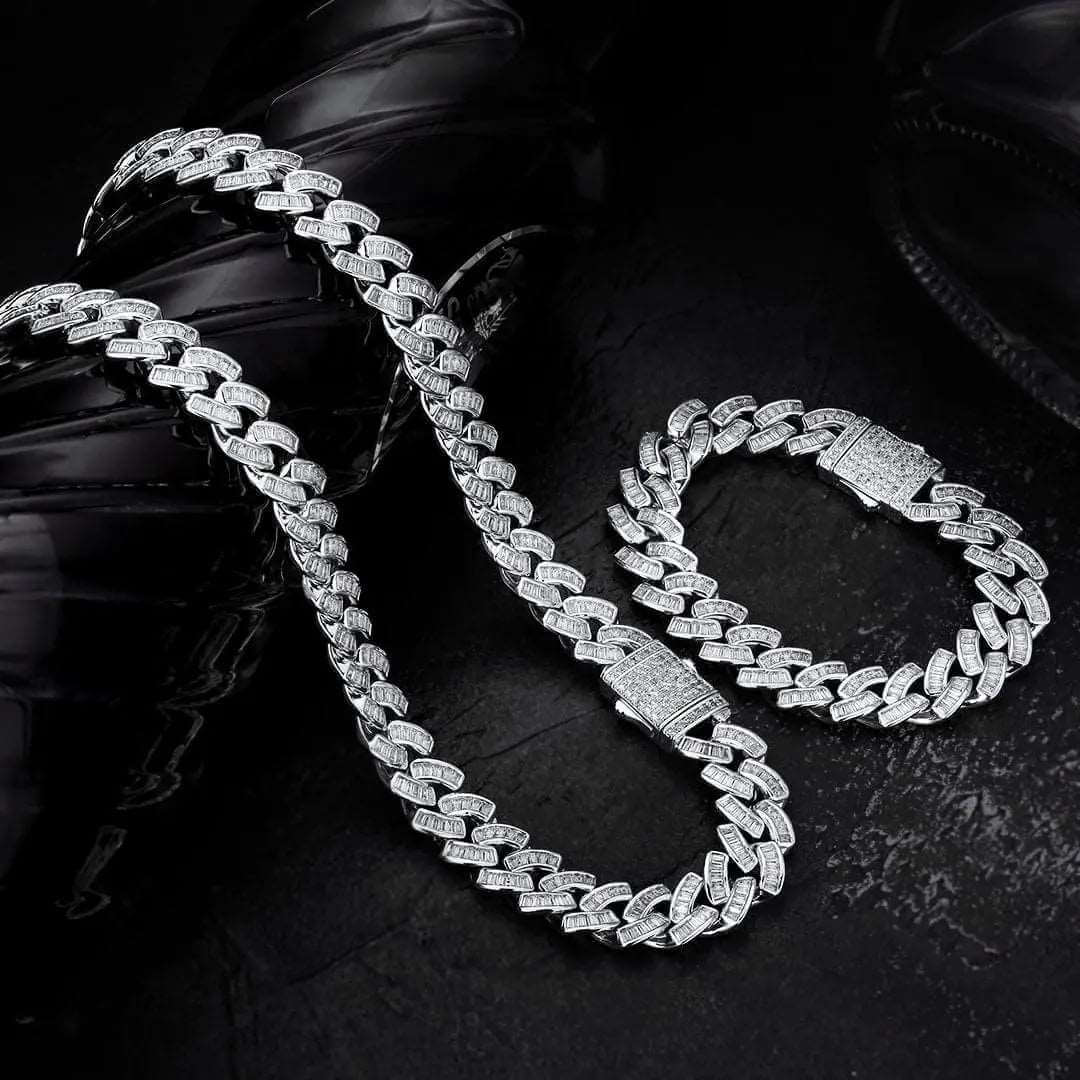 12mm Baguette Cuban Link Chain and Bracelet - Uniquely You Online - Chain and Bracelet