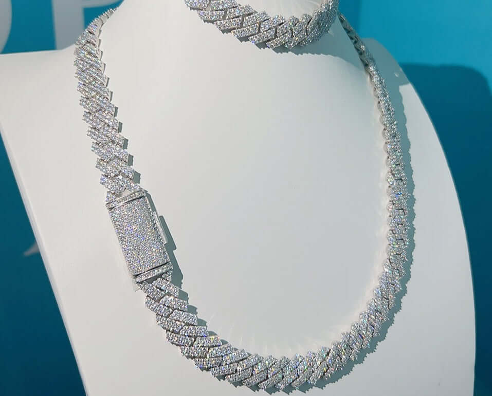 13mm 2-Row Moissanite Cuban Link Chain and Bracelet - Uniquely You Online - Chain and Bracelet