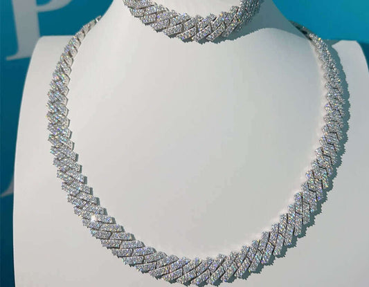 13mm 2-Row Moissanite Cuban Link Chain and Bracelet - Uniquely You Online - Chain and Bracelet