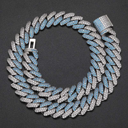 14mm Blue/Pink CZ Cuban Link Chain and Bracelet - Uniquely You Online - Chain and Bracelet