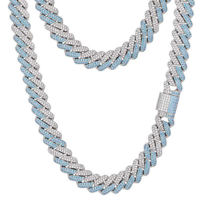 14mm Blue/Pink CZ Cuban Link Chain and Bracelet - Uniquely You Online - Chain and Bracelet