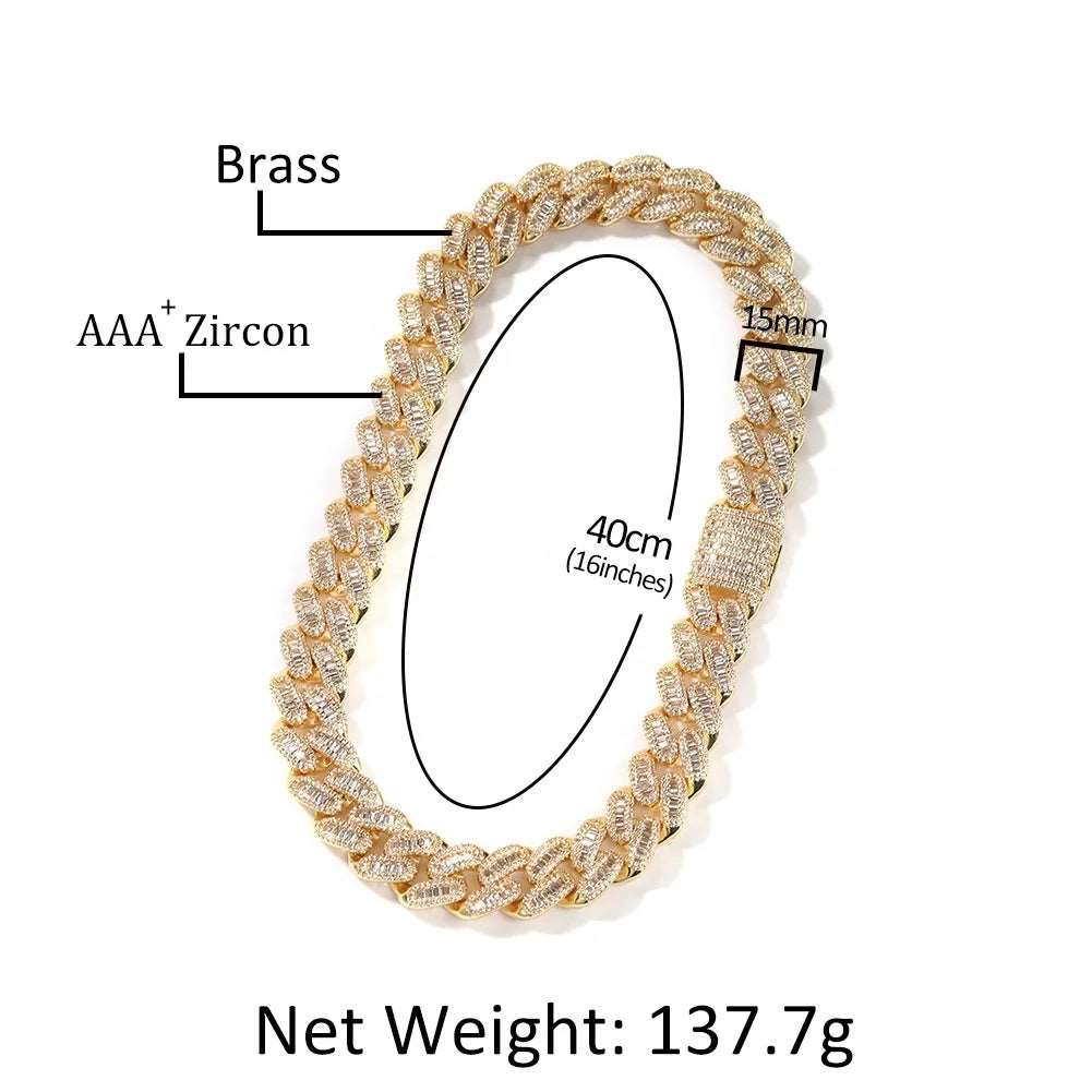 15mm CZ 2-3 Color Baguette Cuban Link Chain - Uniquely You Online - Chain